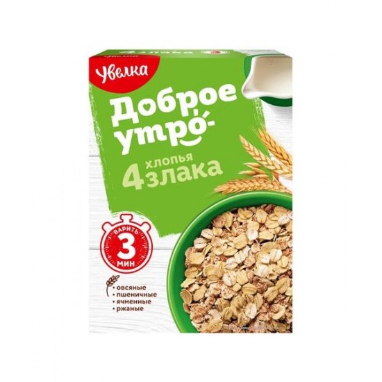 Хлопья 4х зерновые тонкие/с отрубями Увелка 350г