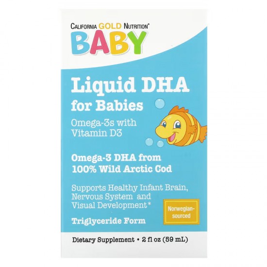 California Gold Nutrition, Baby, DHA gyermekeknek, omega-3 zsírsavak D3-vitaminnal és EPA-val, 59 ml